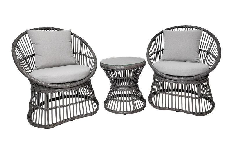 NANA, Garten Lounge-Set 3er Set Polyrattan grau
