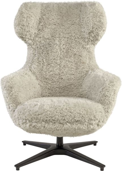DALIA, Egg Chair grauer Plüsch-Stoff, Drehsessel, Ohrensessel