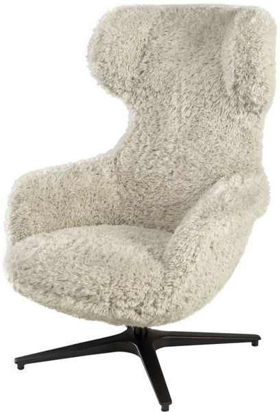 DALIA, Egg Chair grauer Plüsch-Stoff, Drehsessel, Ohrensessel