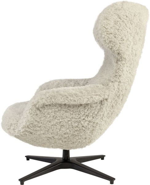 DALIA, Egg Chair grauer Plüsch-Stoff, Drehsessel, Ohrensessel