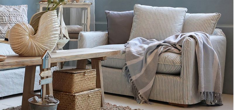 Landhaus Sessel, Loveseat NELE blau-creme gestreift
