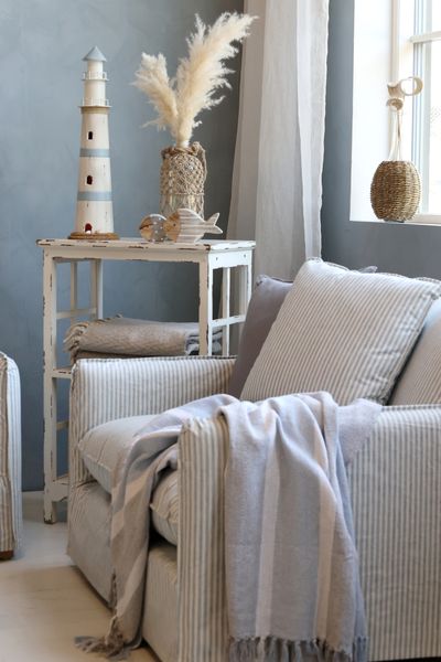Landhaus Sessel, Loveseat NELE blau-creme gestreift