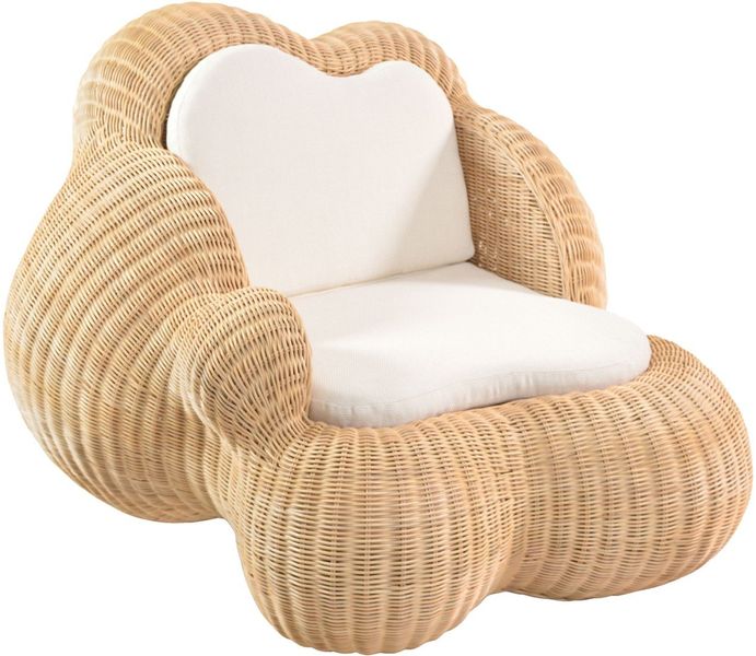 Sessel aus Rattan mit weißen Kissen "Sessel Art-Kunst Wolke"