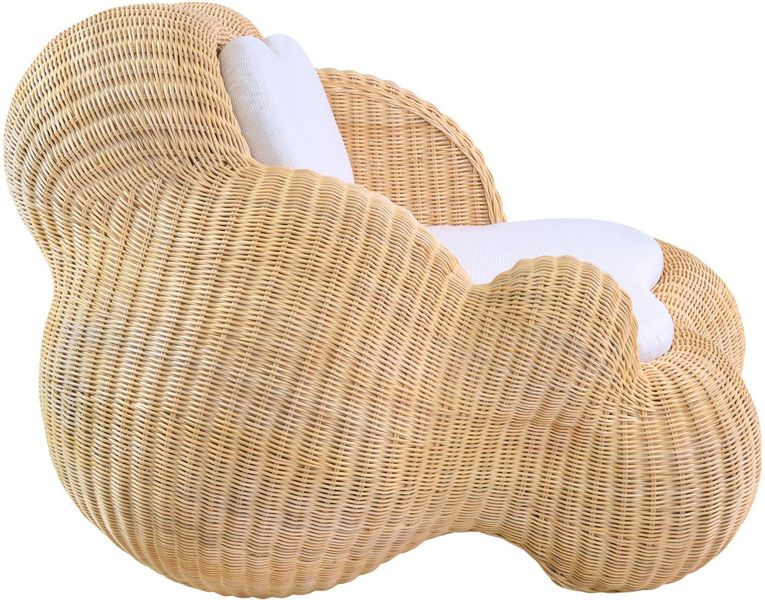 Sessel aus Rattan mit weißen Kissen "Sessel Art-Kunst Wolke"