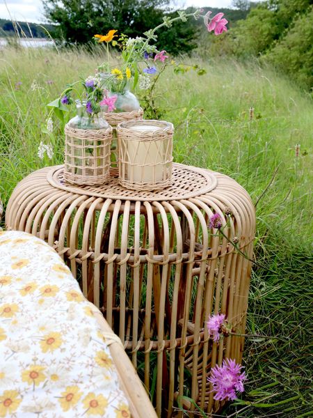 HELLA, Garten Liegestuhl mit Beistelltisch Rattan