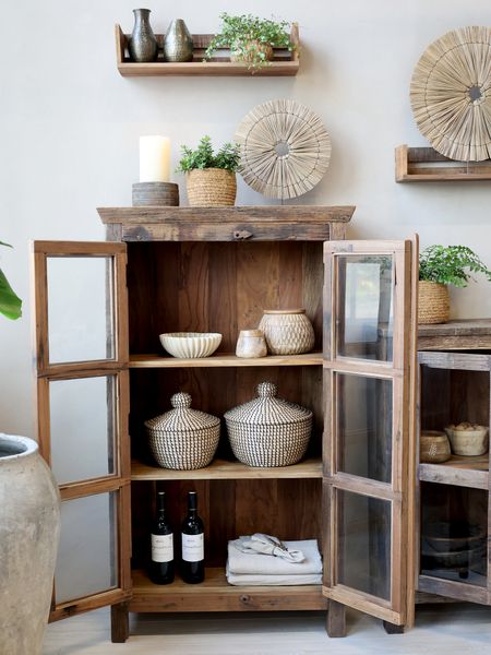 ELLA, Vitrine H 140 cm Recyclingholz, Altholz Schrank
