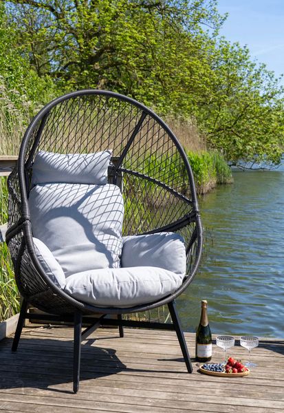 RIO, gemütlicher Gartensessel grau-schwarz, Egg-Chair, Lounge-Sessel