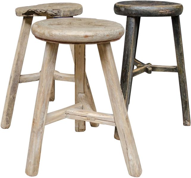 EVA; Runder Altholz Hocker, kleiner Tisch aus altem Holz