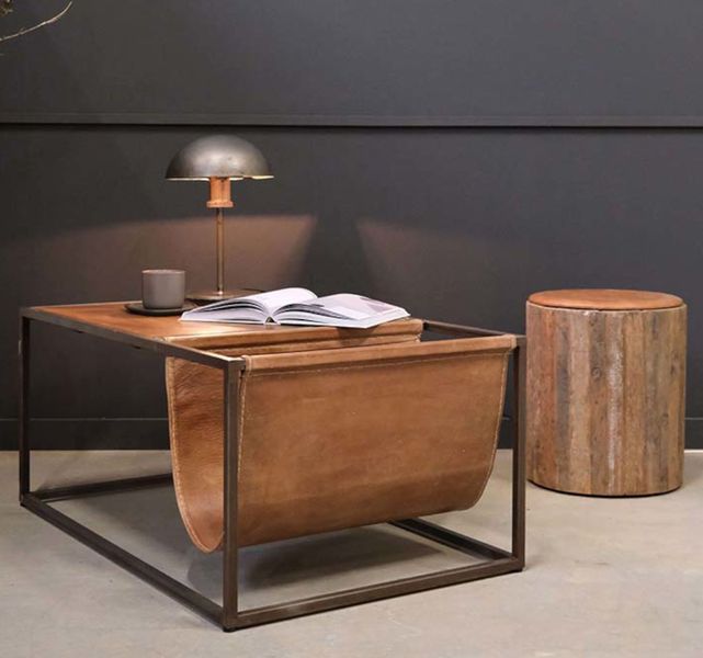 CISCO, Altholz Couchtisch 40*40 cm rund, Hocker