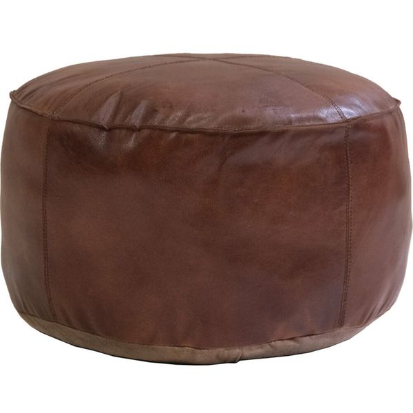 Runder Leder Pouf naturbraun, Leder Bodenkissen