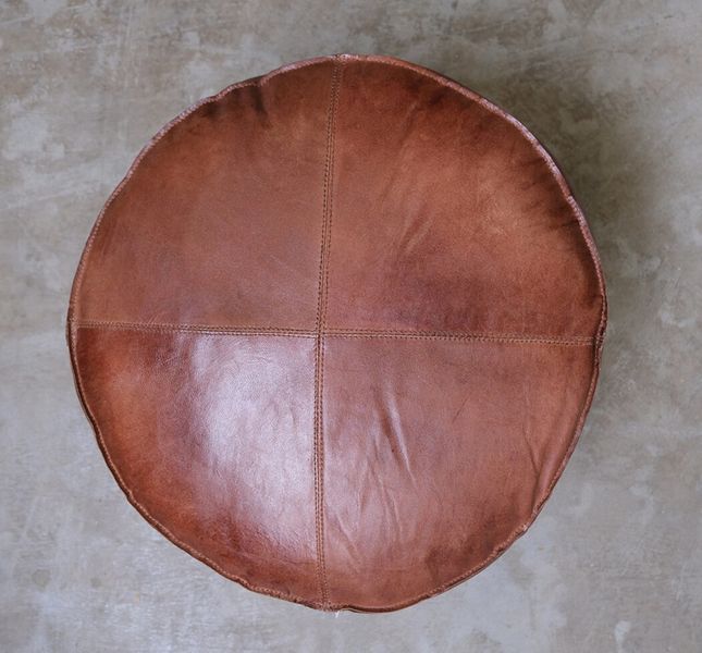 Runder Leder Pouf naturbraun, Leder Bodenkissen