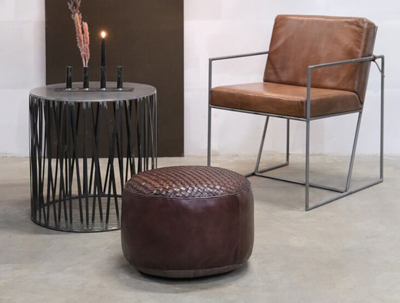 Rundes Bodenkissen, Lederpouf H 38*D 48 cm Büffelleder
