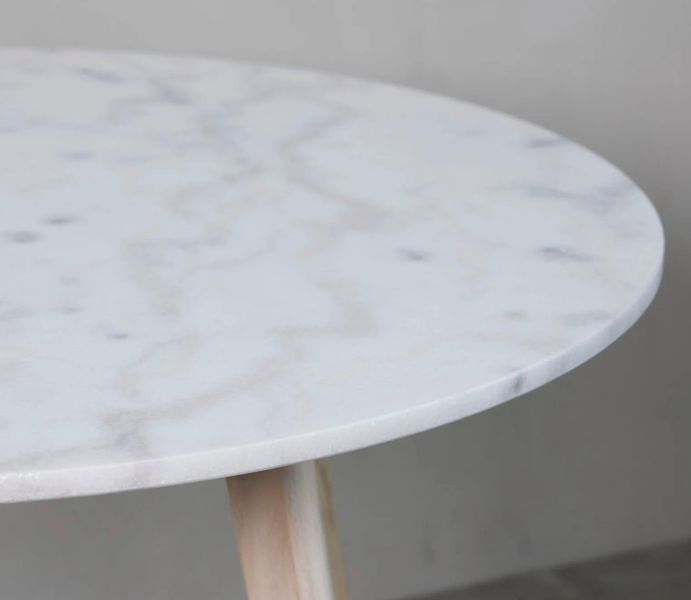KIRA, weißer Esstisch rund D 100 cm Holz & Marmor
