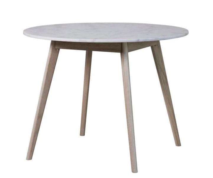 KIRA, weißer Esstisch rund D 100 cm Holz & Marmor