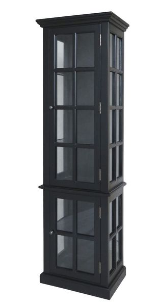 RIKO, Schmale schwarze Vitrine mit 2 Türen im Landhausstil