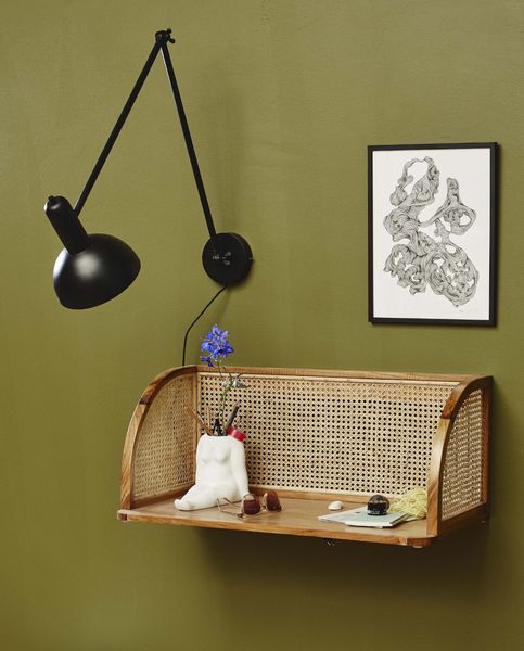 GELI, moderner Wandschreibtisch Rattan Holz, kleiner Schreibtisch für die Wand
