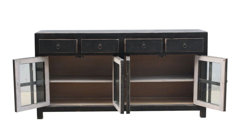 Sideboard-Vitrine SELLI Altholz B 180 cm schwarz vintage