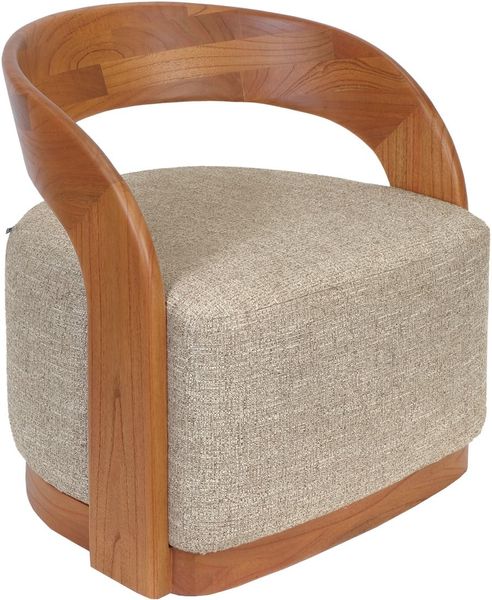 Sessel INES beige Stoff & natur Holz, Designer Loungesessel