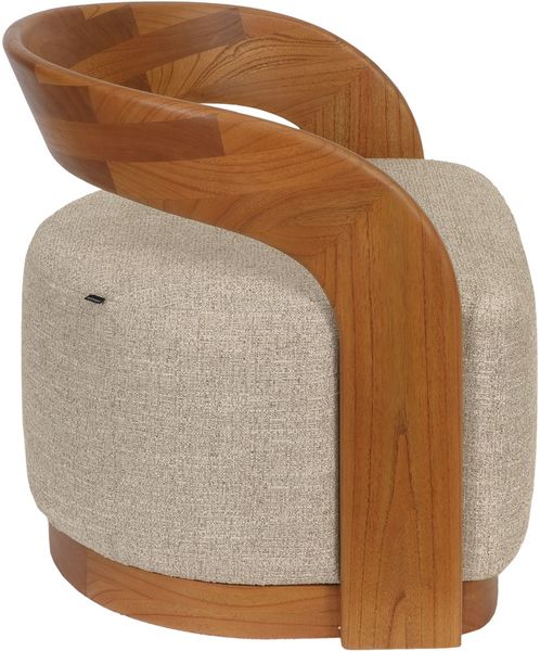 Sessel INES beige Stoff & natur Holz, Designer Loungesessel