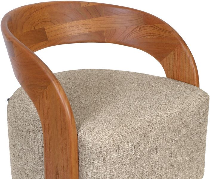 Sessel INES beige Stoff & natur Holz, Designer Loungesessel