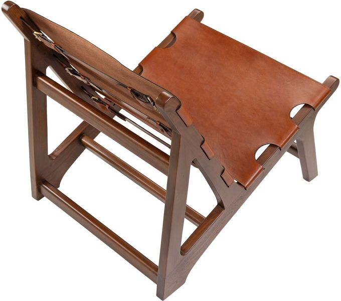 Leder Sessel MAX Naturleder im dunkelbraunem Holzgestell