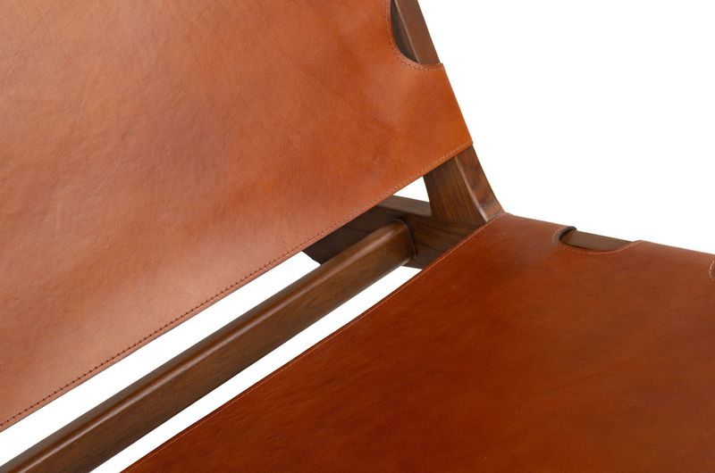 Leder Sessel MAX Naturleder im dunkelbraunem Holzgestell