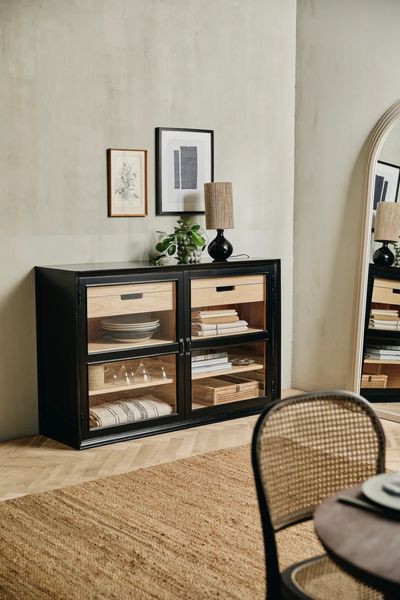 Matz Möbel Sideboard-Vitrine DEAN Anrichte schwarz-natur Landhausstil