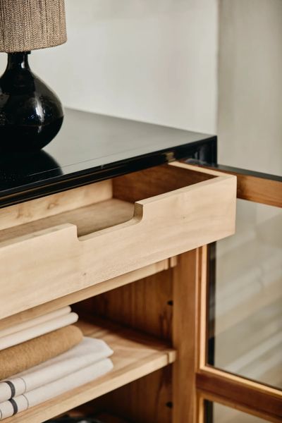 Matz Möbel Sideboard-Vitrine DEAN Anrichte schwarz-natur Landhausstil