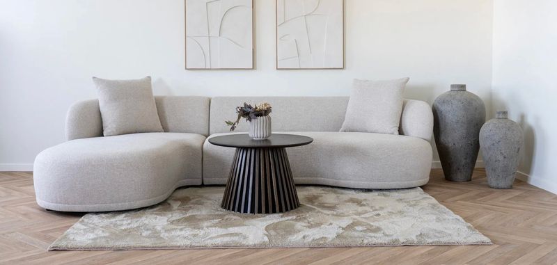 Stoff Sofa KING natur-weiß mit Longchair links