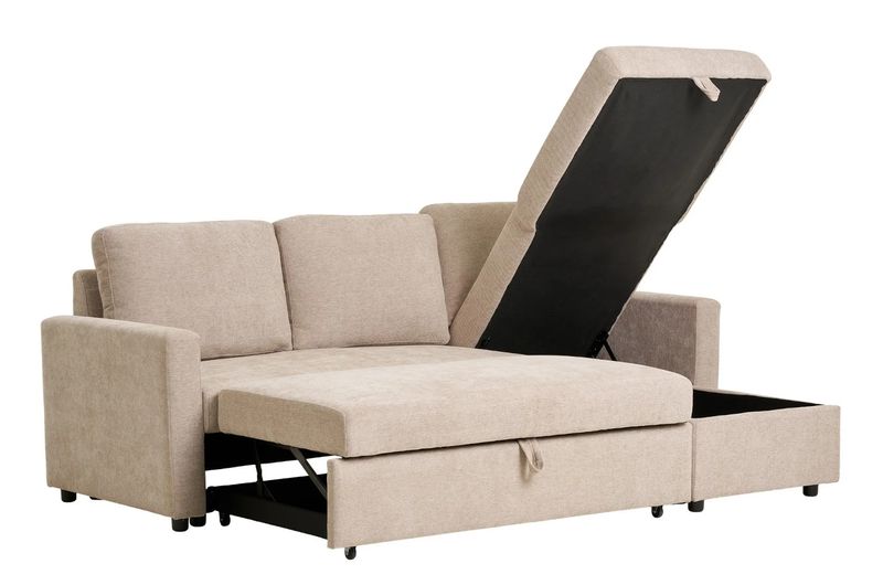 BELA, Sofa 2 Sitzer und Récamiere, Schlafcouch Stoff beige