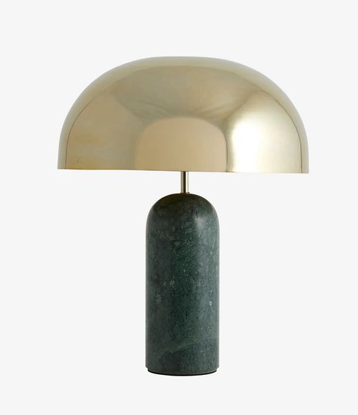 ALTA, Tischlampe rund gold Schirm & grüner Marmor