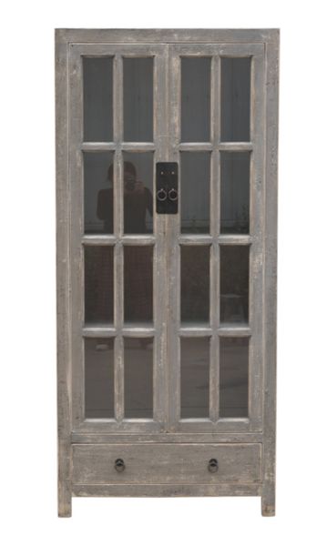 TONI, Alte Vitrine grau vintage Landhausstil, altes Unikat