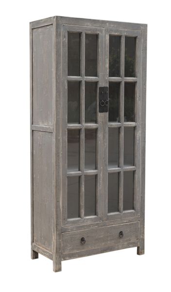 TONI, Alte Vitrine grau vintage Landhausstil, altes Unikat