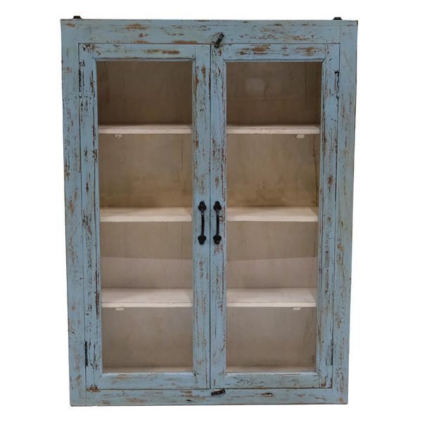Alte Wandvitrine TONI shabby blau Landhausstil, Recycling Vitrine