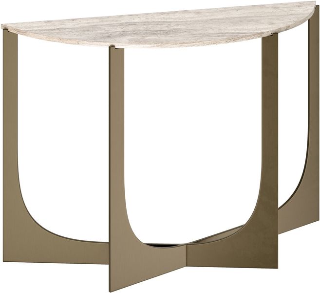 TRAVIS, Konsolentisch halbrund B 120 cm Travertin-Edelstahl