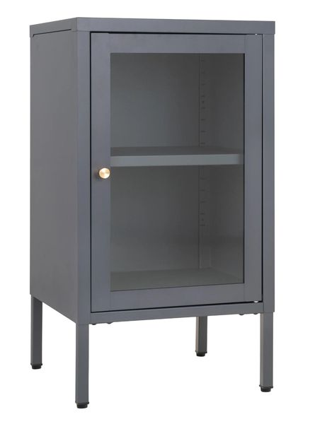 SINA, Vitrine, kleiner Schrank grau Metall 1 Glastür
