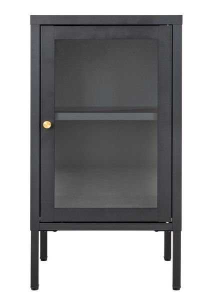 SINA, kleine Vitrine schwarz Metall, Schrank 1 Glastür