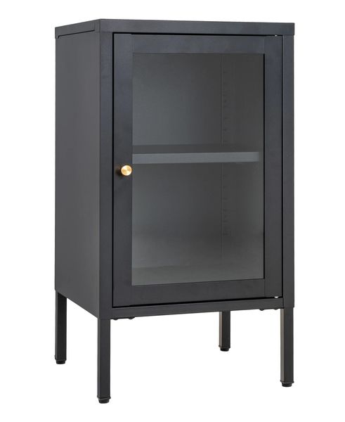 SINA, kleine Vitrine schwarz Metall, Schrank 1 Glastür