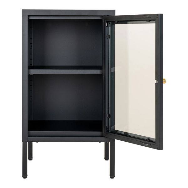 SINA, kleine Vitrine schwarz Metall, Schrank 1 Glastür