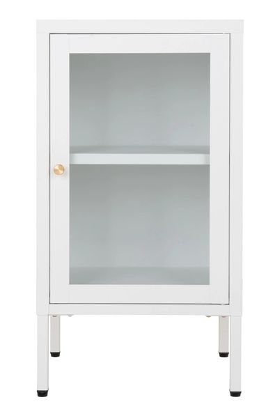 SINA, Vitrine weiß, kleiner Schrank Metall 1 Glastür