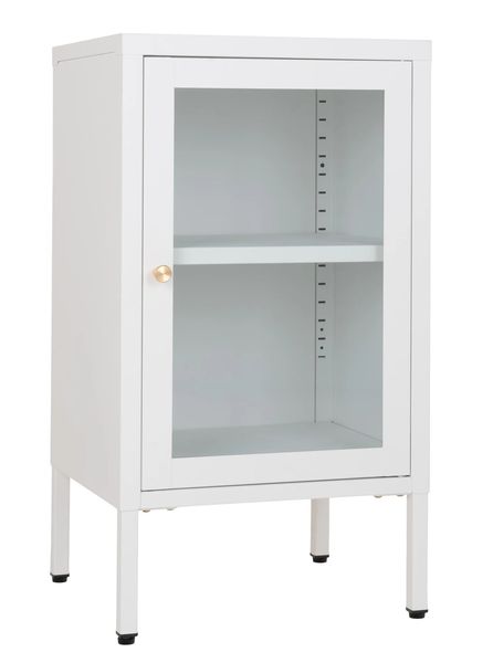 SINA, Vitrine weiß, kleiner Schrank Metall 1 Glastür