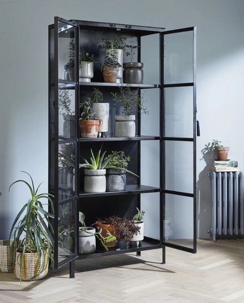 Matz Möbel Metall Vitrine HOLLY schwarz H 175 cm