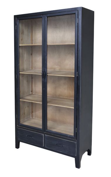 Landhaus Vitrine KLARA H 195 cm Holz schwarz-natur