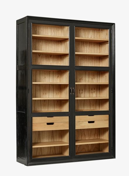 Große Holz Vitrine DEAN schwarz-natur Landhausstil