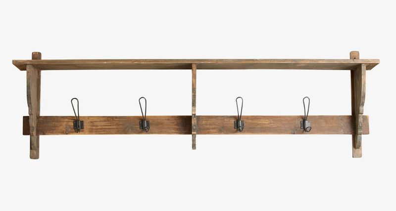 CORA, Rustikale Wandgarderobe mit Ablage und 4 Haken