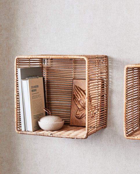 EWA, Wandregal Rattan natur 2 Stück, Wandbox Aufbewahrung