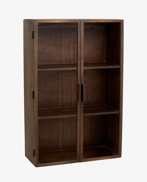 Wandvitrine H 80 cm Holz dunkelbraun, Hängeschrank Glastüren Landhausstil