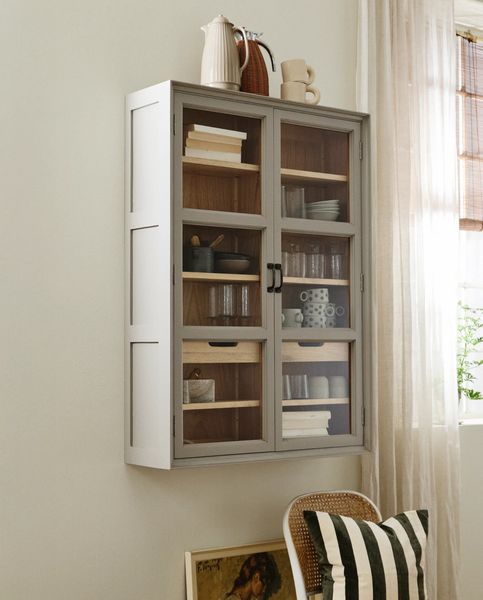 Wandvitrine DEAN Holz grau-natur H 120 cm Landhausstil