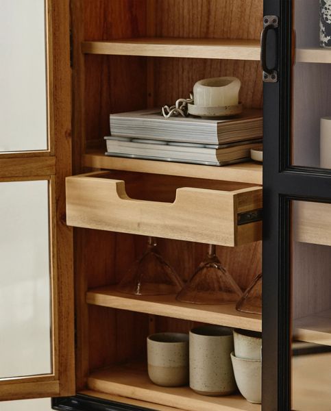 Vintage Wandvitrine schwarz-natur im Landhausstil | Matz Möbel
