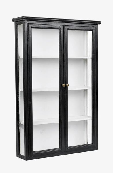 NELLY, Wandvitrine H 120 cm weiß-schwarz Holz im Landhausstil